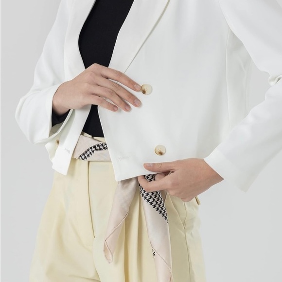Beninos Women's Double Breasted Crop Blazer Jacket - S - Cream - Picture 5 of 7